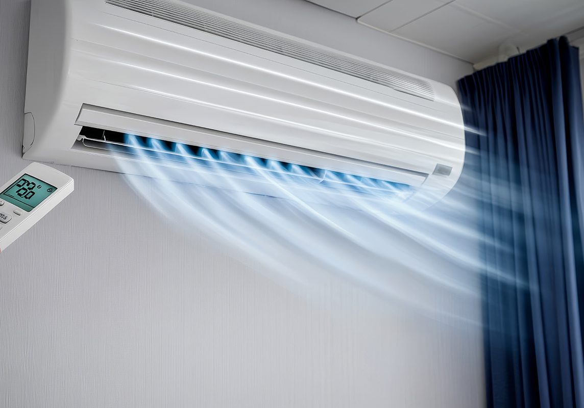 Cooling Down, Staying Comfortable Hand Adjusting Air Conditioner Temperature with Remote Control